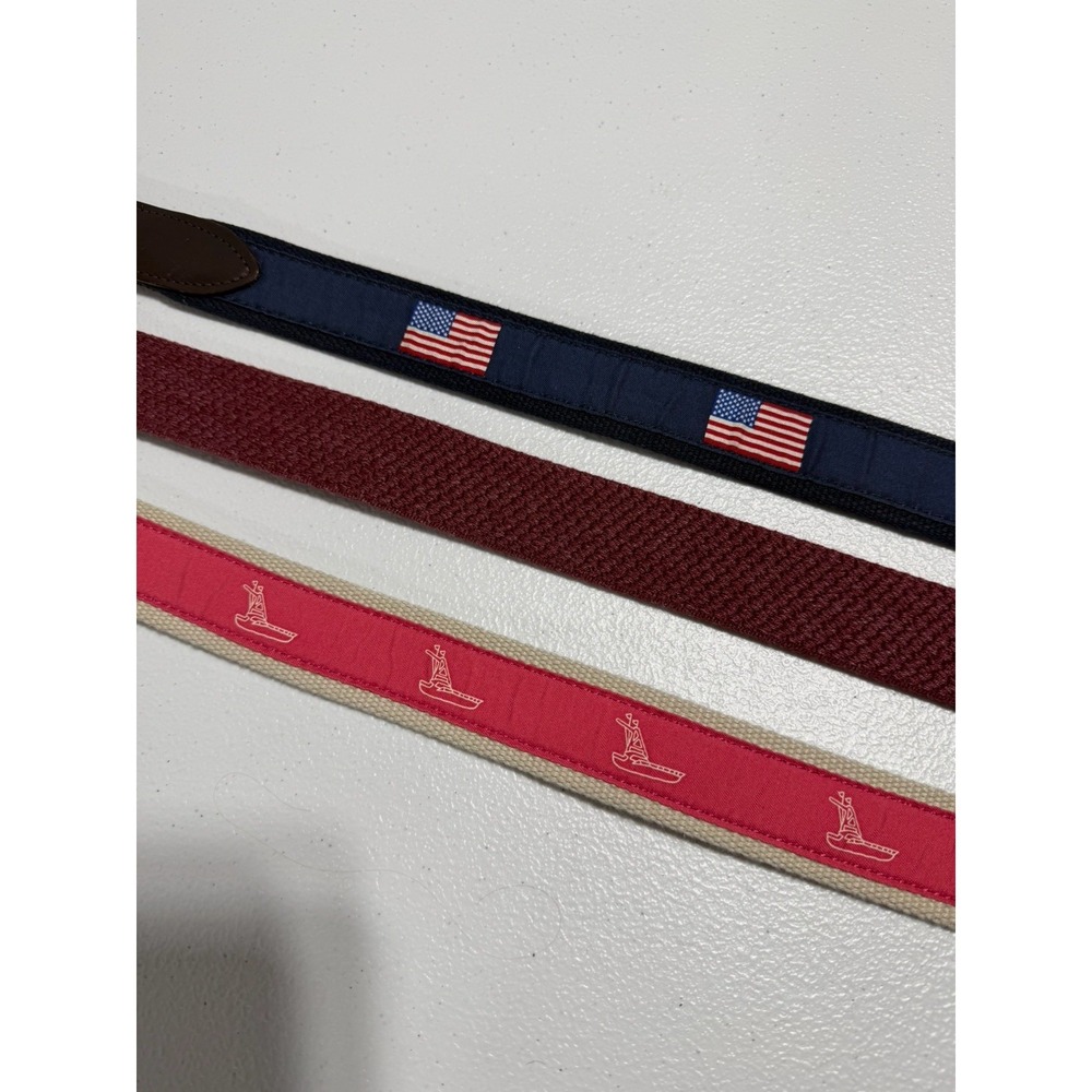 Vineyard Vines Men’s Belts - Navy, Maroon, Pink with Brown Leather Trim - Picture 3 of 9